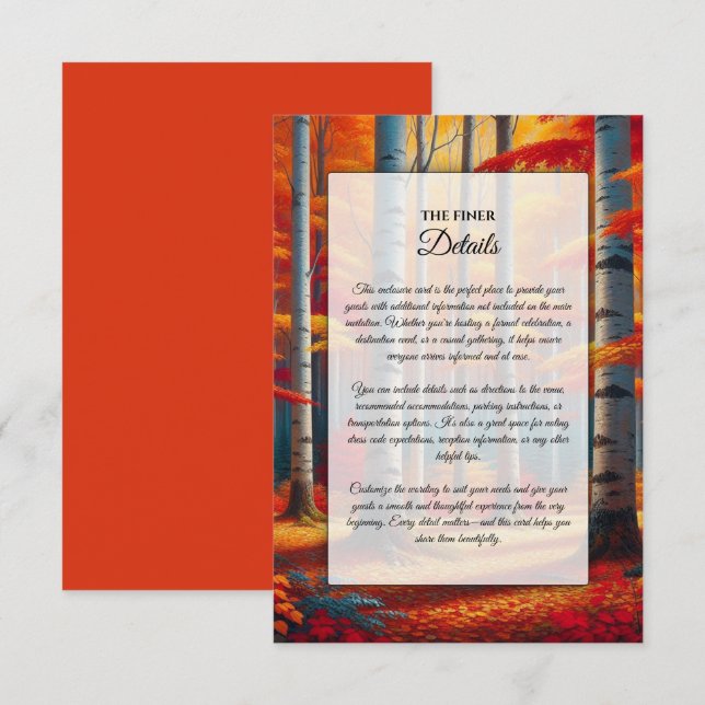 Rustic Birch Tree Fall Wedding Tilläggskort (Fram/baksida)