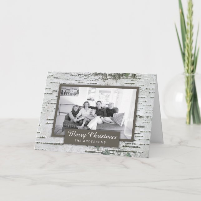 Rustic Birch Wood-julfoto-hälsningskort Helgkort (Framsida)