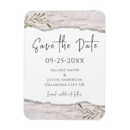 Rustic Birch Wood Save Date bröllop Magnet