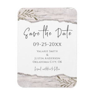 Rustic Birch Wood Save Date bröllop Magnet