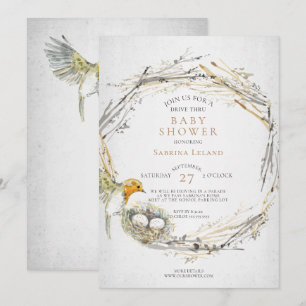 Rustic Bird and Nest Drive Thru Twillingars Baby S Inbjudningar