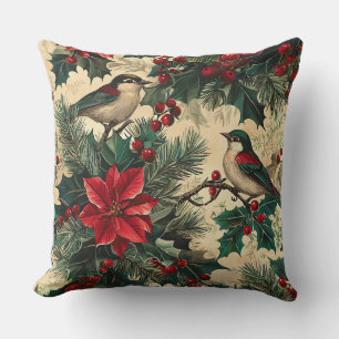 Rustic Bird and Poinsettia jul Mönster (13) Kudde