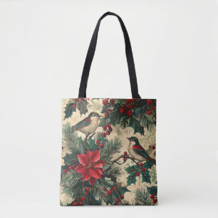 Rustic Bird and Poinsettia jul Mönster (13) Tygkasse