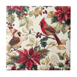 Rustic Bird and Poinsettia jul Mönster (15) Kakelplatta