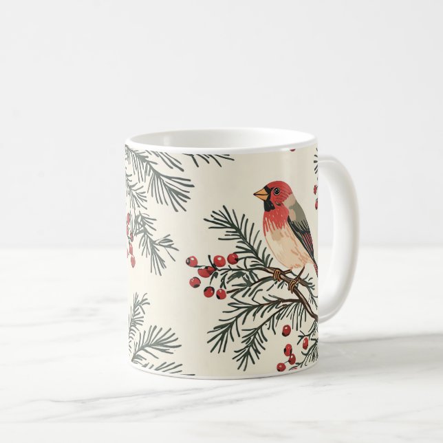 Rustic Bird and Poinsettia jul Mönster (17) Kaffemugg (Framsida höger)