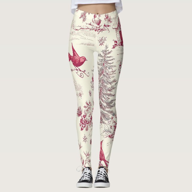 Rustic Bird and Poinsettia jul Mönster (17) Leggings (Framsida)