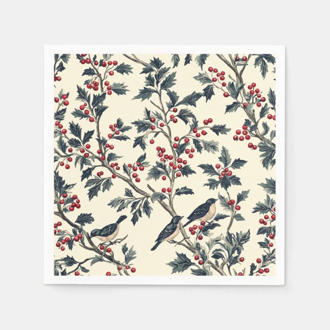 Rustic Bird and Poinsettia jul Mönster (18) Pappersservett (Framsidan)