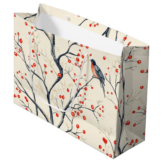 Rustic Bird and Poinsettia jul Mönster (2) (Framsidan Vinklad)