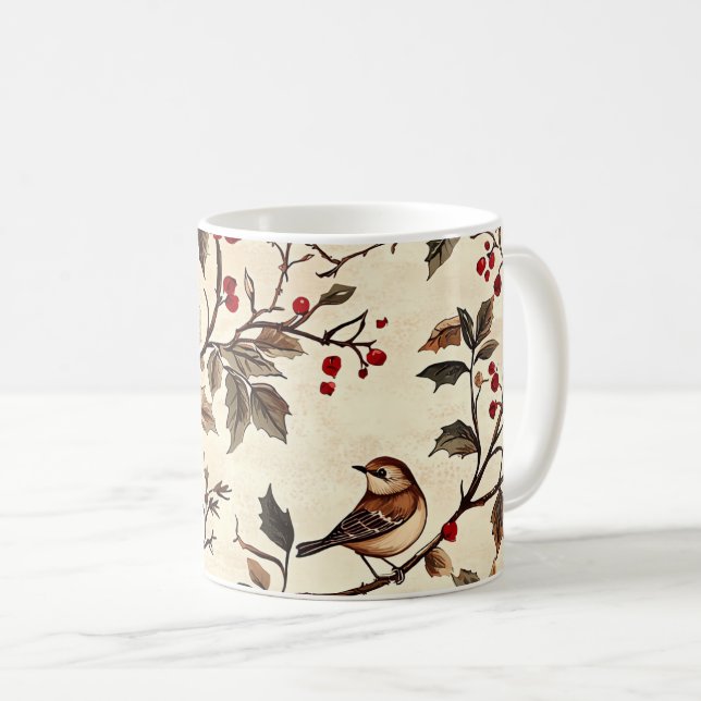Rustic Bird and Poinsettia jul Mönster (22) Kaffemugg (Framsida höger)
