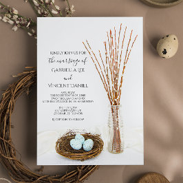 Rustic Bird Nest Blue Eggs Pussy Willows Bröllop Inbjudningar