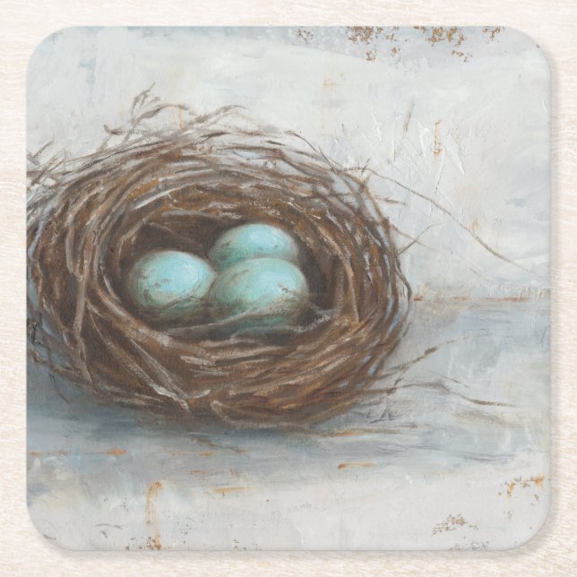 Rustic Bird Nest - Blue Underlägg Papper Kvadrat (Framsidan)