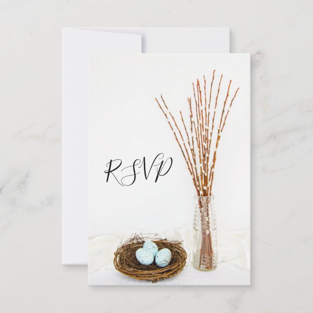 Rustic Bird Nest, Eggs, Pussy Willow Bröllop OSA (Framsida)