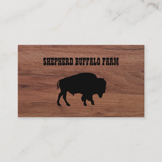 Rustic Bison Buffalo Service Wood Visitkort (Framsida)