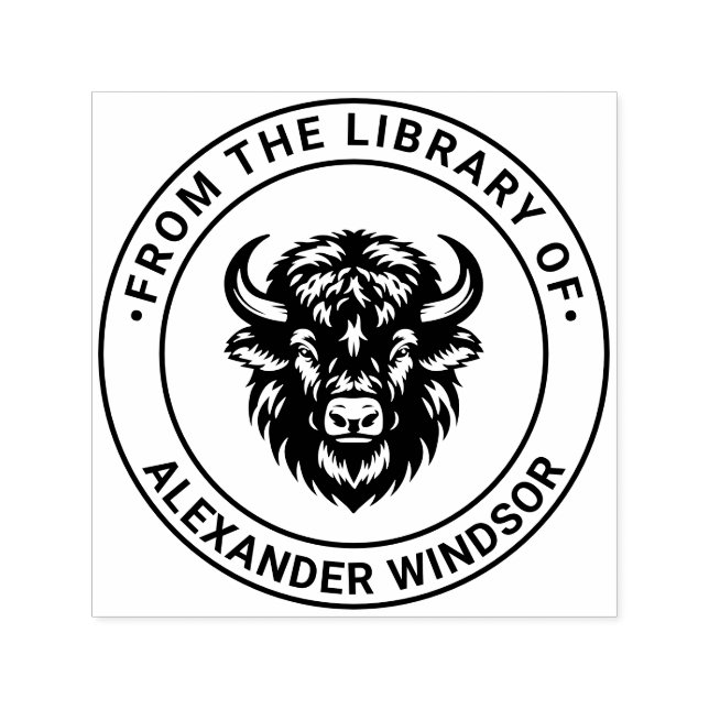Rustic Bison Head #1 Bibliotek Bok Namn Självfärgande Stämpel (Design)