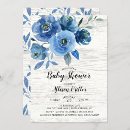 Rustic Blåa blommor Baby Shower Inbjudningar
