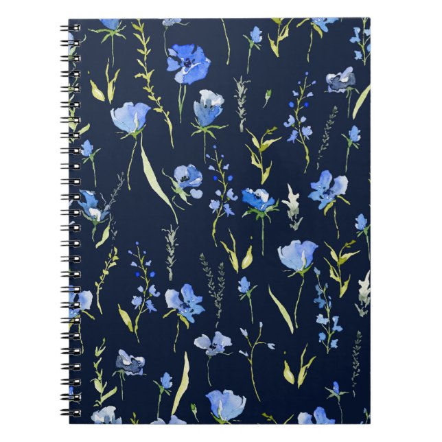 Rustic Blåa blommor: Botanisk illustration. Anteckningsbok (Framsidan)