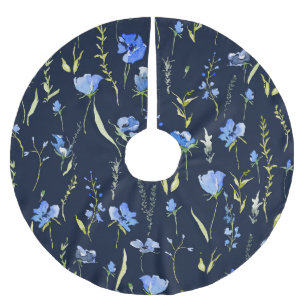 Rustic Blåa blommor: Botanisk illustration. Julgransmatta Borstad Polyester