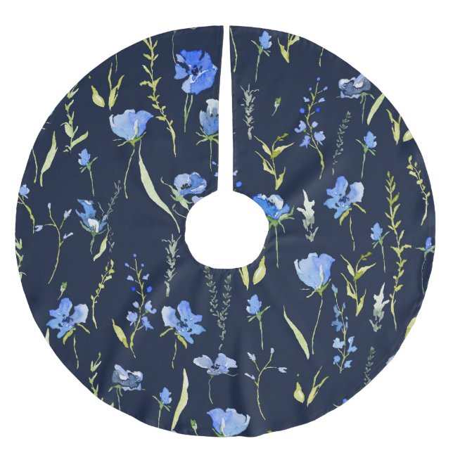 Rustic Blåa blommor: Botanisk illustration. Julgransmatta Borstad Polyester (Framsidan)