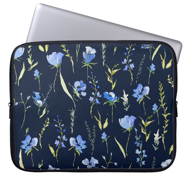 Rustic Blåa blommor: Botanisk illustration. Laptop Fodral (Framsidan)