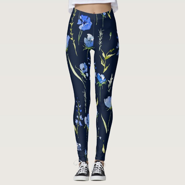 Rustic Blåa blommor: Botanisk illustration. Leggings (Framsida)