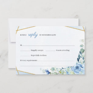 Rustic Blåa blommor Guld Geometric Ram Bröllop OSA Kort