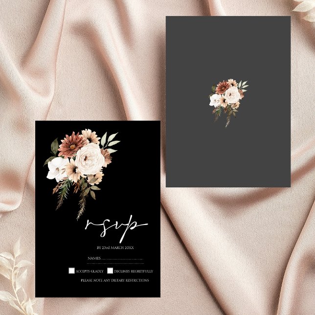 Rustic Black and Peach Blommigt Bröllop OSA Kort (Rustic Black and Peach Floral Wedding RSVP)