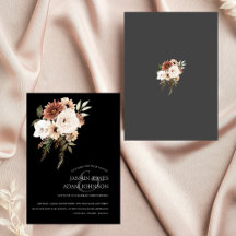 Rustic Black and Peach Blommigt Wedding-inbjudan