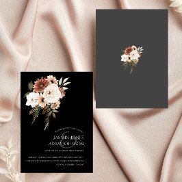 Rustic Black and Peach Blommigt Wedding-inbjudan Inbjudningar