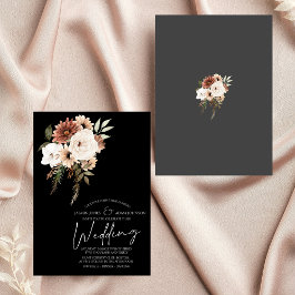Rustic Black and Peach Blommigt Wedding-inbjudan Inbjudningar
