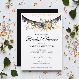 Rustic Black and Peach Floral Bridal Shower Inbjudningar