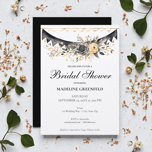 Rustic Black and Peach Floral Bridal Shower Inbjudningar (Skapare uppladdad)