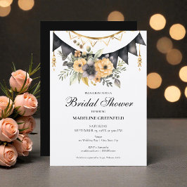 Rustic Black and Peach Floral Bridal Shower Inbjudningar
