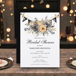 Rustic Black and Peach Floral Bridal Shower Inbjudningar