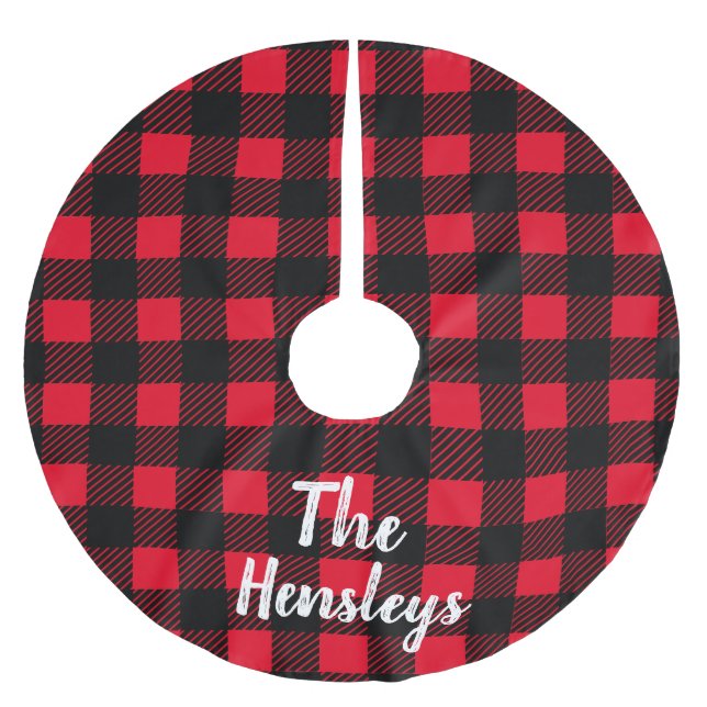 Rustic Black and Red Buffalo Check Pput Family Julgransmatta Borstad Polyester (Framsidan)