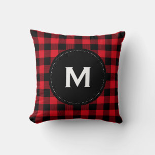 Rustic Black and Red Play Mönster Monogram Kudde
