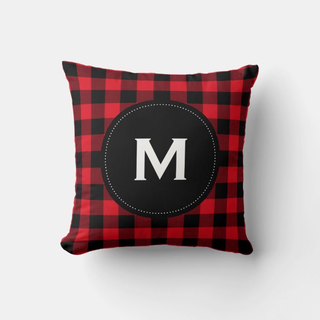 Rustic Black and Red Play Mönster Monogram Kudde (Framsida)