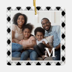 Rustic Black and White Argyle Monogram Photo Julgransprydnad Keramik