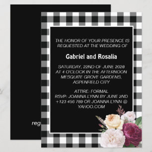 Rustic Black and White Buffalo Check Bröllop Inbjudningar