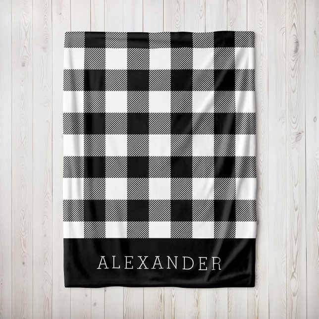 Rustic Black and White Buffalo Check Monogram Fleecefilt (Skapare uppladdad)