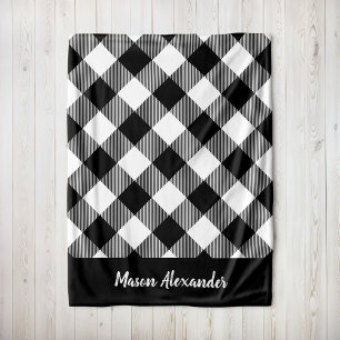 Rustic Black and White Buffalo Check Monogram Fleecefilt