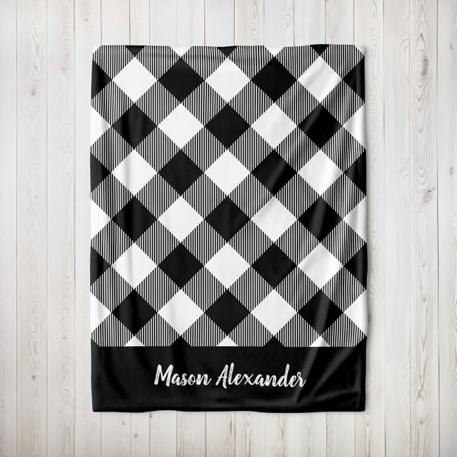 Rustic Black and White Buffalo Check Monogram Fleecefilt (Skapare uppladdad)