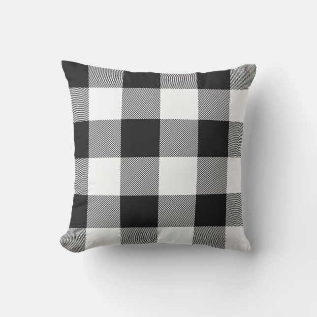 Rustic Black and White Buffalo Check Pached Kudde (Framsida)