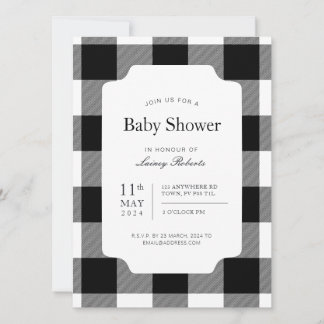 Rustic Black and White Buffalo Play Baby Shower Inbjudningar