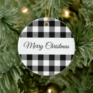 Rustic Black and White Checkated God jul Julgransprydnad Keramik