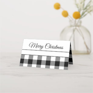 Rustic Black and White Checkated God jul Placeringskort