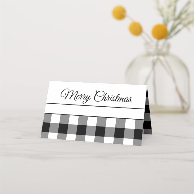 Rustic Black and White Checkated God jul Placeringskort (Framsida)