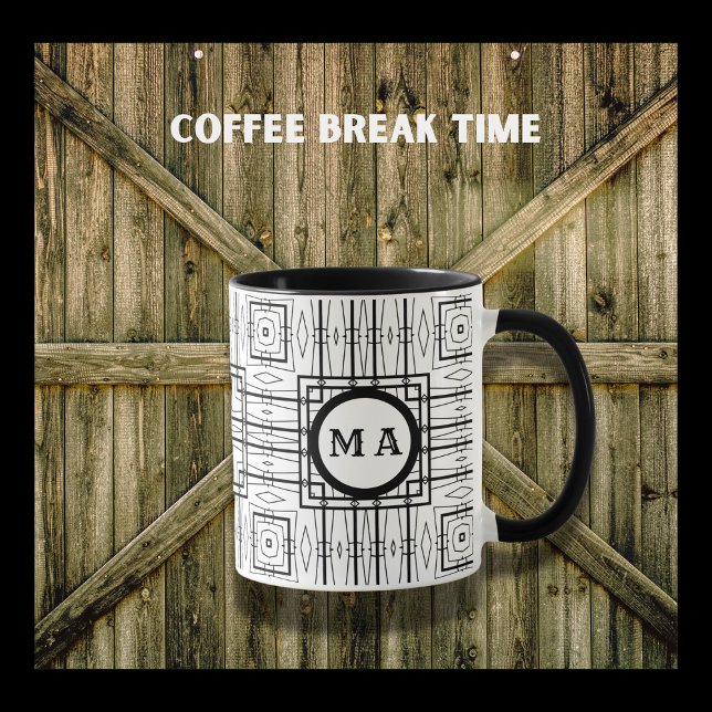 Rustic Black and White Geometric Design Coffee Mug Mugg (Skapare uppladdad)