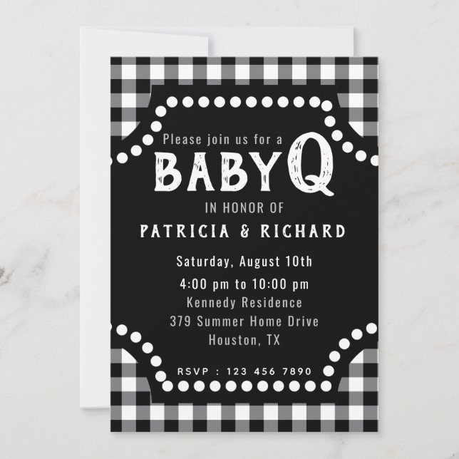 Rustic Black and White Gingham BabyQ Baby Shower Inbjudningar (Framsida)