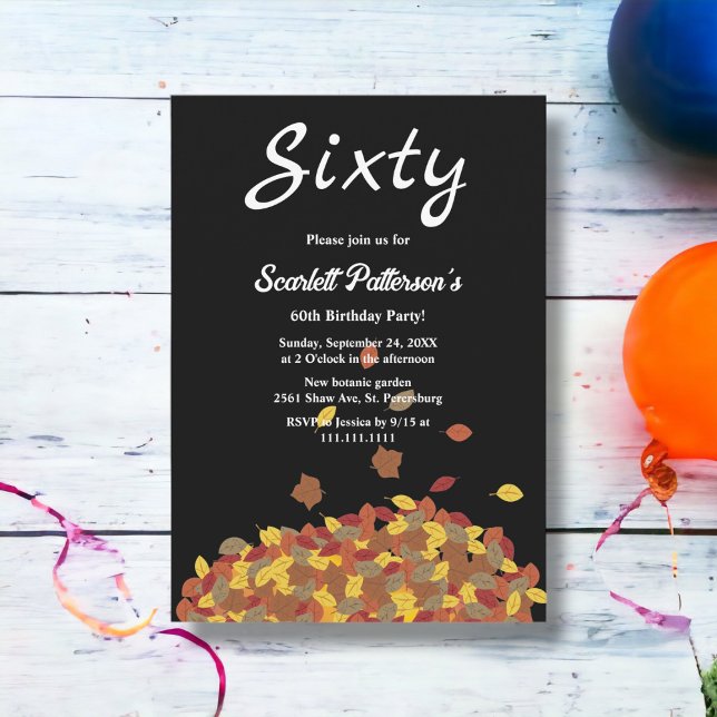 Rustic Black and White Höst löv 60:e födelsedagen Inbjudningar (Skapare uppladdad)