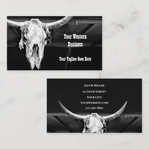 Rustic Black and White Land Western Bull Skull Visitkort